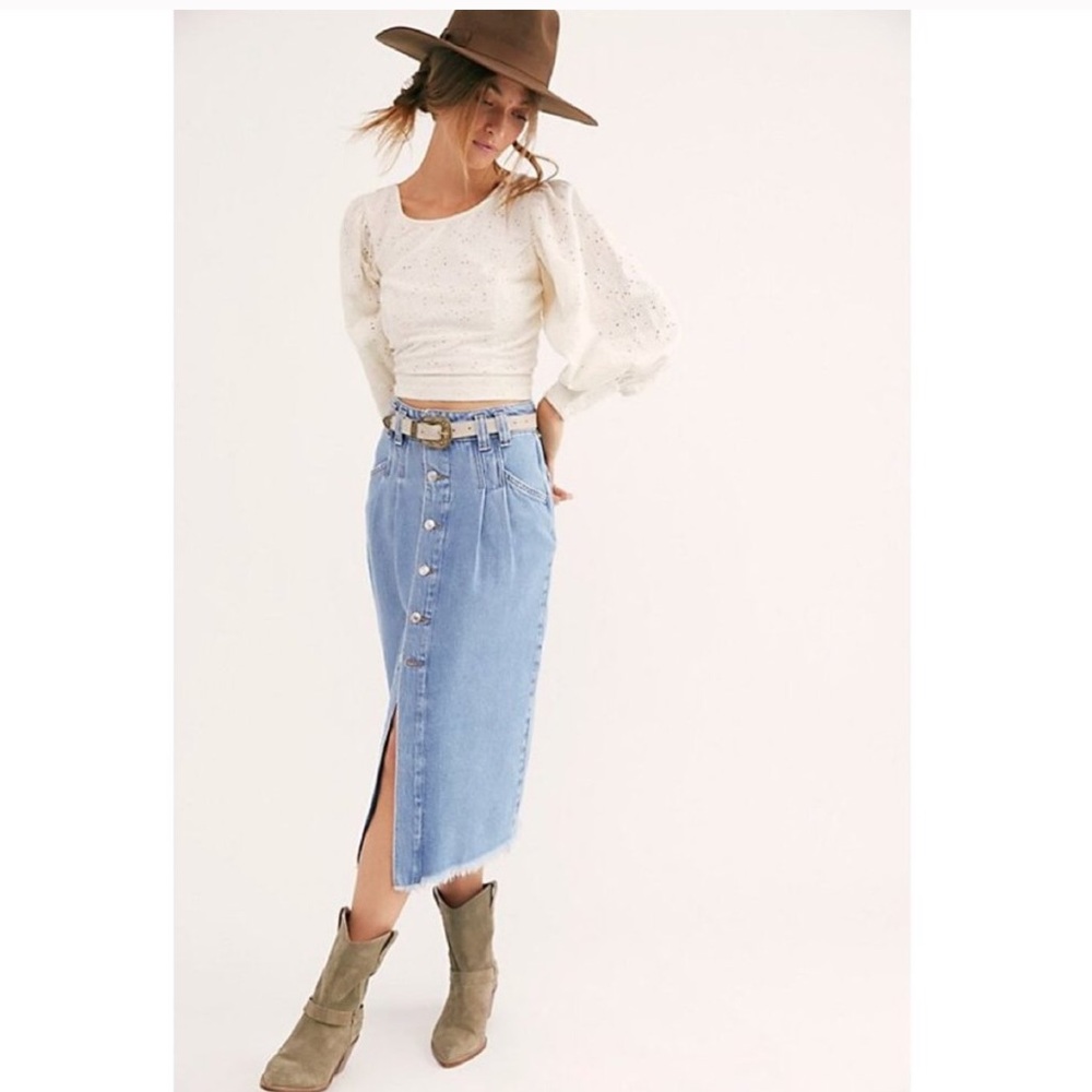 NWT Free People Denim Midi Skirt